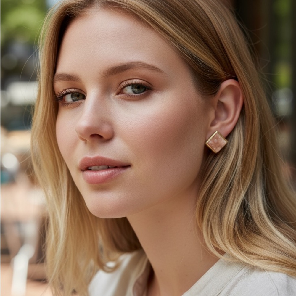 Blissful Balance Vintage Style Blush Pink Druzy Square Earrings
